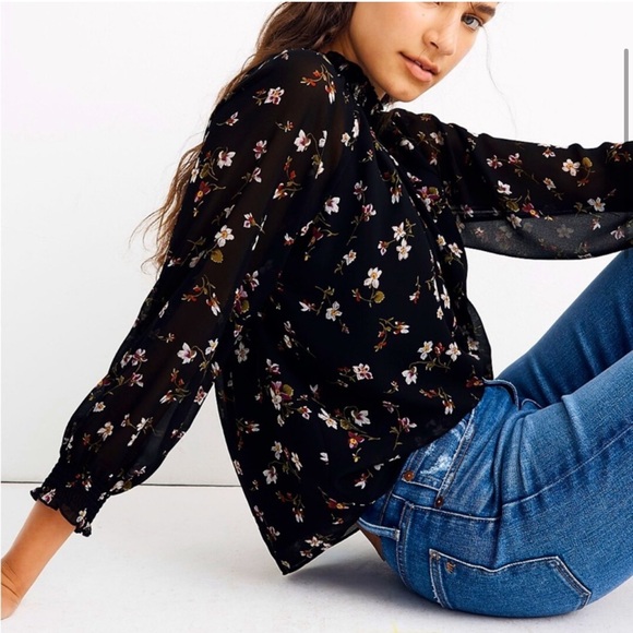 Madewell Floral High Neck Ruffle Balloon Sleeve Blouse Top - Picture 9 of 12